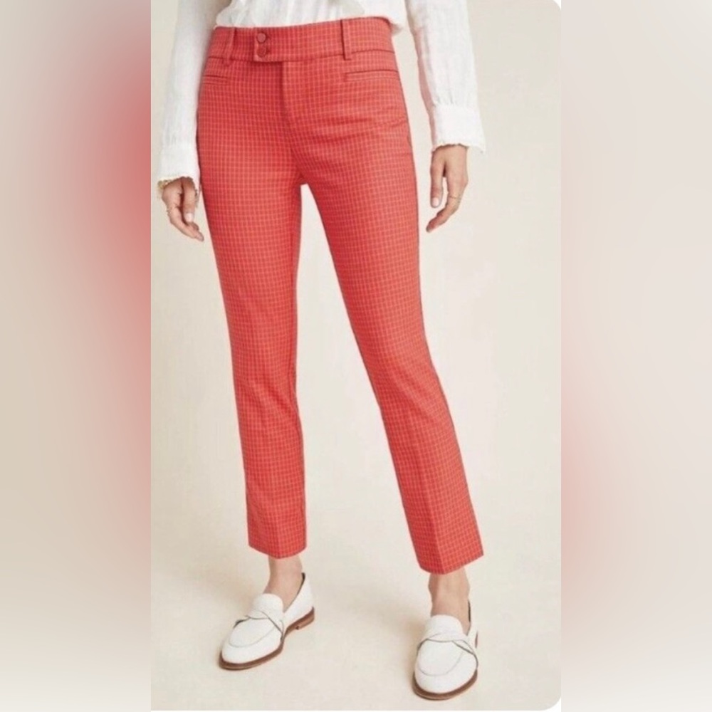 Anthropologie essential slim red plaid pants